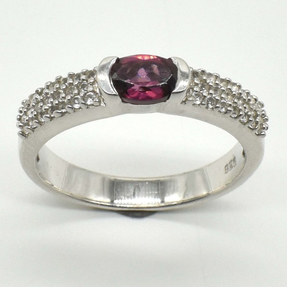 925 Sterling Silver Garnet and Cubic Zirconium Ring, Size 7